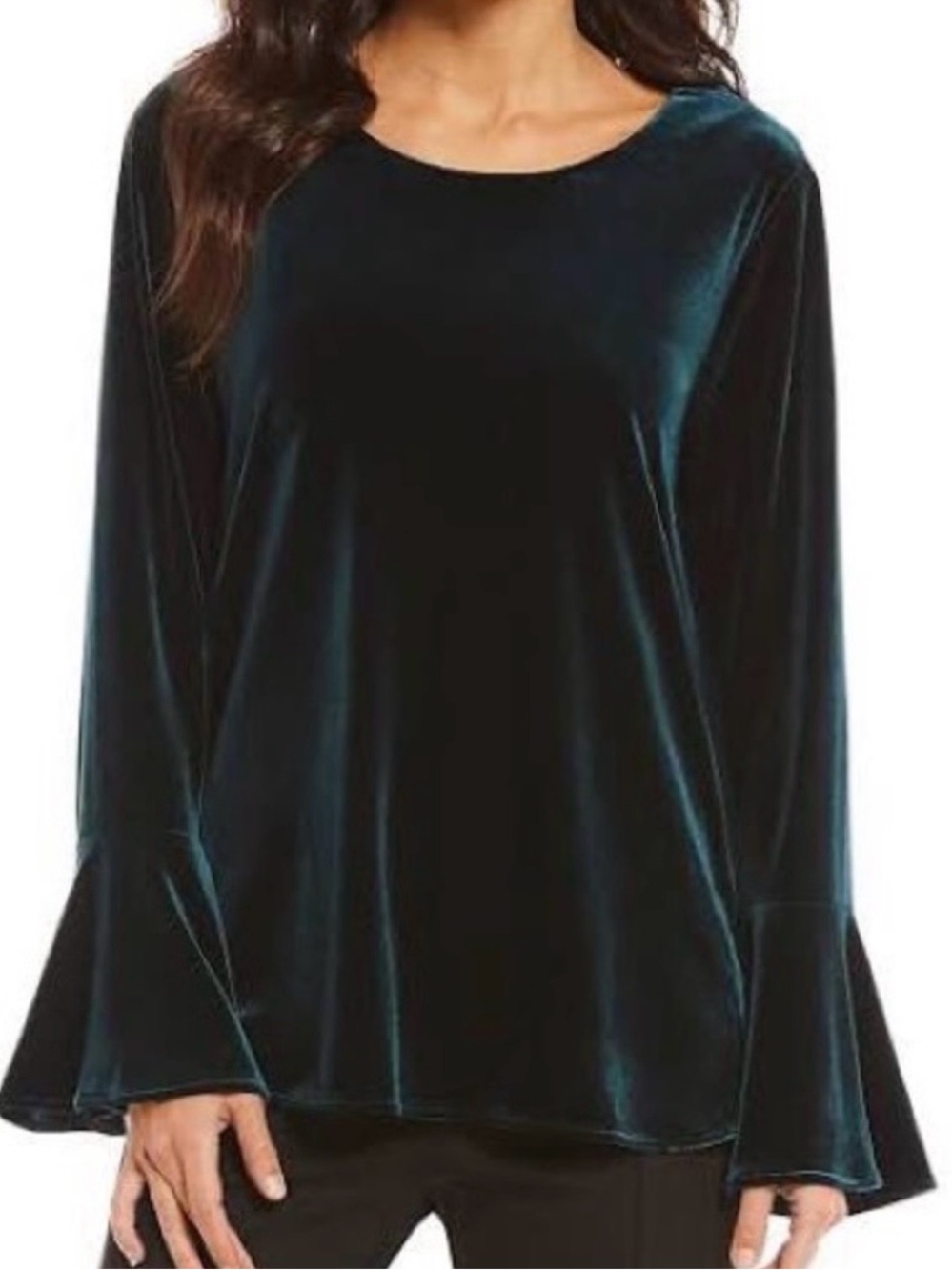 Calvin Klein Deep Emerald Green Velvet Long Bell Sleeve Women's Top EUC Size XL